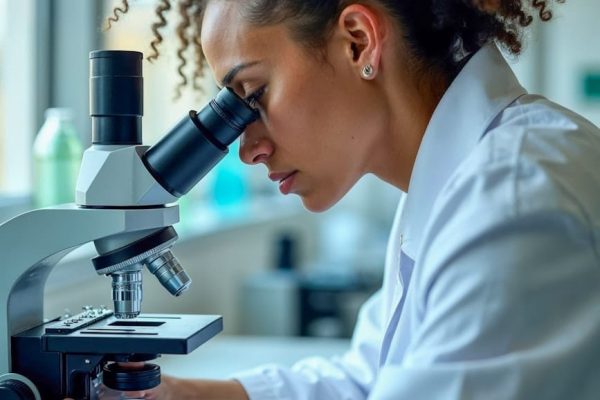 Woman Looking Through Microscope #image_title